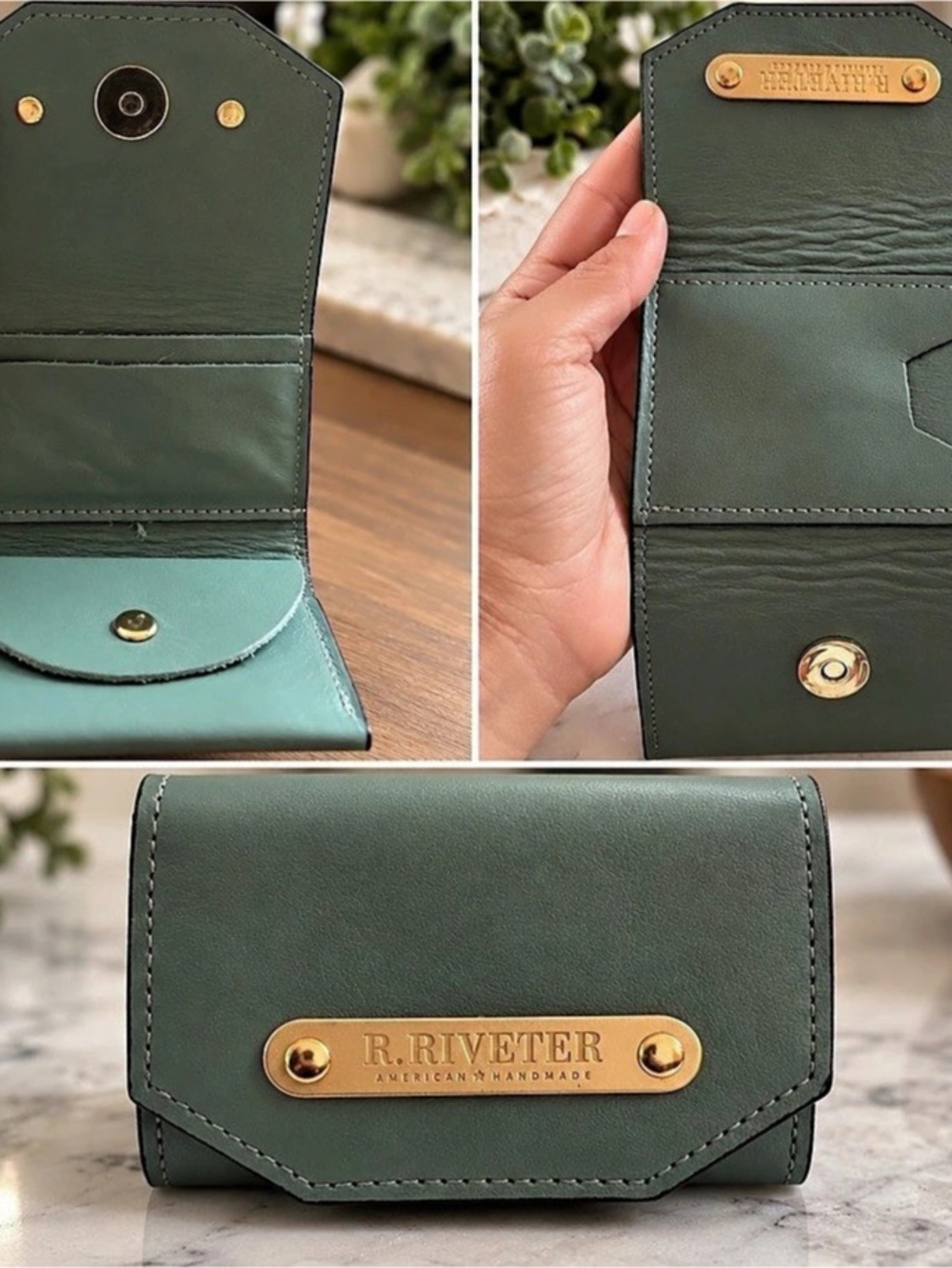 K.RIVETER Green Leather-Style Wallet Like New
